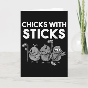 Grappige Kuikens Met Sticks Hockey Meisjes Vrouwen Kaart
