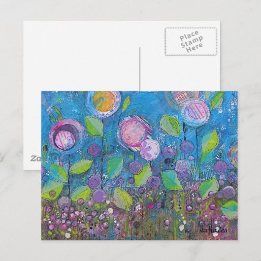 Grappige kunst, heldere bloemen in een prachtige t briefkaart (Voorkant / Achterkant)