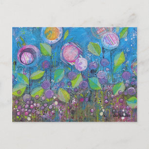 Grappige kunst, heldere bloemen in een prachtige t briefkaart