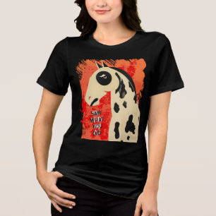 Grappige kunst paard zijdelingse blik aangepaste t Tri-Blend shirt