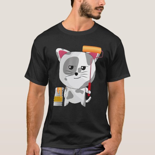 Grappige Kunstenaar Kat Schilderen Professioneel V T-shirt (Voorkant)