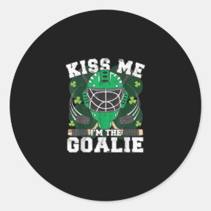 Grappige kus me ik speel ijshockey goalie St Patri Ronde Sticker