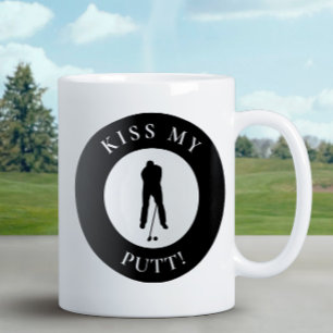 Grappige Kus Mijn Putt Golfer Humor Silhouet Zwart Koffiemok
