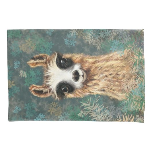 Grappige kussensloop met nieuwsgierige baby lama (Voorkant)