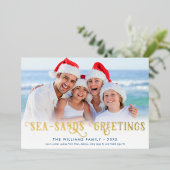 Grappige Kustkerstgroeten Folie Feestdagenkaart (Staand Voorkant)