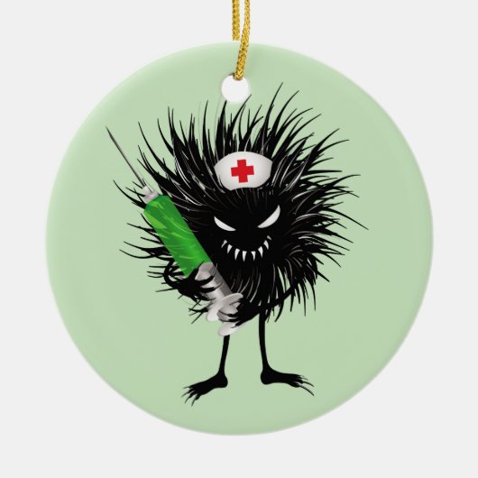 Grappige kwaadaardige verpleegster met injectiespu keramisch ornament (Voorkant)
