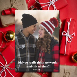 Grappige laat Kerstmis Familie Foto Verlaat Feestdagenkaart