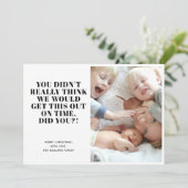 Grappige laat vrolijke kerst foto feestdagenkaart (Staand voorkant)