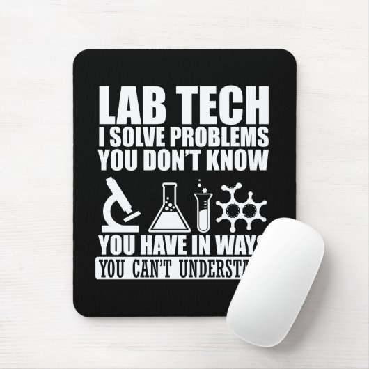 Grappige lab tech citeert humor van laboratoriumte muismat (Met muis)