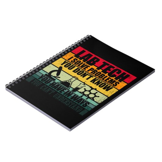 Grappige lab tech citeert humor van laboratoriumte notitieboek (Linkerzijde)