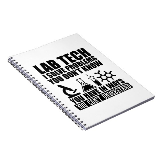 Grappige lab tech citeert humor van laboratoriumte notitieboek (Rechterzijde)