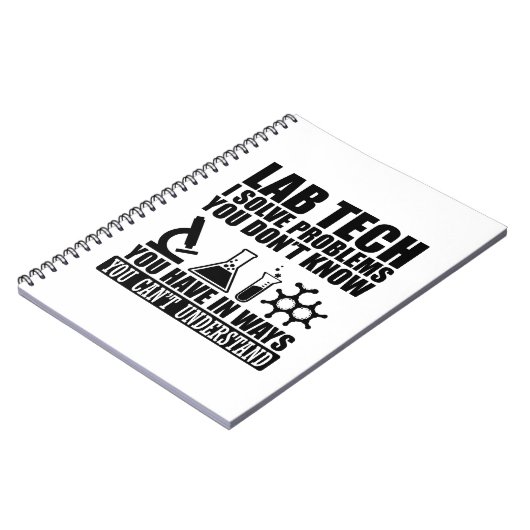 Grappige lab tech citeert humor van laboratoriumte notitieboek (Linkerzijde)