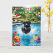 Grappige Labrador puppy zwembad plons Kaart (Gele Bloem)