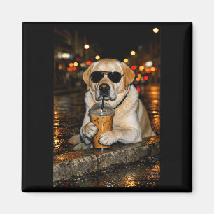 Grappige labrador retriever drinkt ijskoude koffie magneet