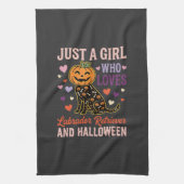 Grappige Labrador Retriever Halloween Pompoen Hond Theedoek (Verticaal)