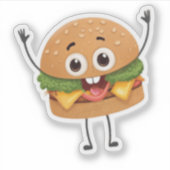 Grappige Lachende Burger Vinyl Sticker | Schattig  (Voorkant)