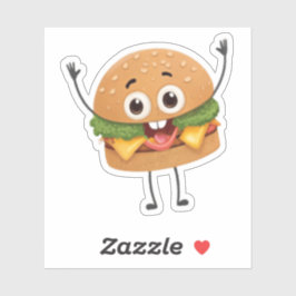 Grappige Lachende Burger Vinyl Sticker | Schattig 