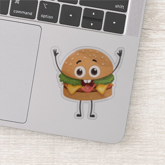 Grappige Lachende Burger Vinyl Sticker | Schattig  (Detail)