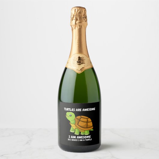 Grappige lachende schildpad sparkling wijnetiket (Voorkant)