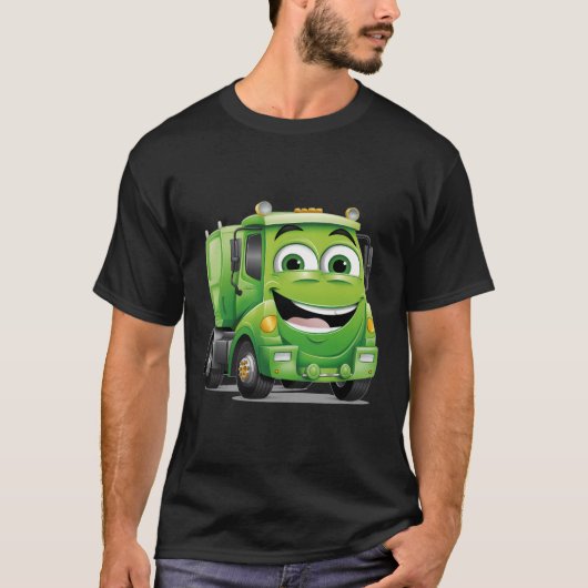 Grappige lachende vuilniswagen Cartoon Graphic Tru T-shirt (Voorkant)
