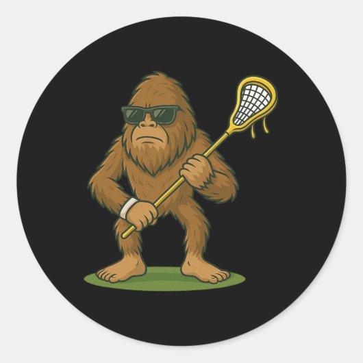 Grappige Lacrosse Lax Bigfoot Kinder Mannen Vrouwe Ronde Sticker (Voorkant)