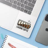 Grappige Lade Koffie Batterij Niveau Vinyl Sticker (Laptop met iPhone)