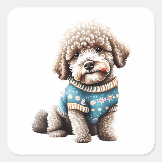 Grappige Lagotto Romagnolo in Kersttrui Vierkante Sticker (Voorkant)