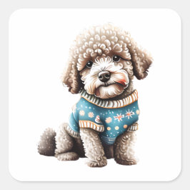 Grappige Lagotto Romagnolo in Kersttrui Vierkante Sticker
