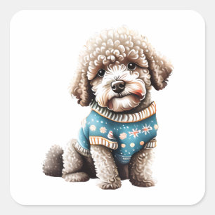 Grappige Lagotto Romagnolo in Kersttrui Vierkante Sticker