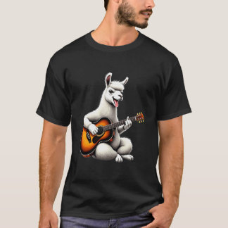 Grappige Lama die Gitaar Speelt Ontwerp voor Muzie T-shirt