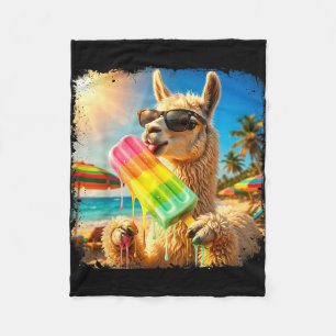 Grappige lama die ijslolly eet zomerse stranddier fleece deken