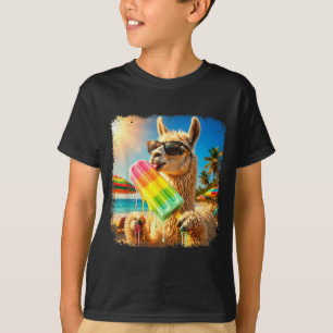 Grappige lama die ijslolly eet zomerse stranddiere t-shirt