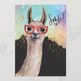 Grappige Lama Glitter Watercolor Huwelijk Uitgeste Kaart