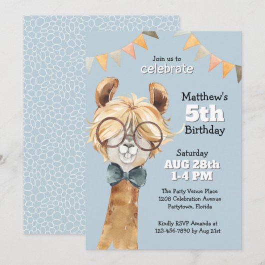 Grappige lama in de bril Kind verjaardagsfeestje Kaart (Voorkant / Achterkant)