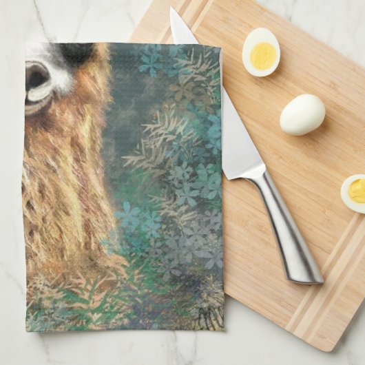 Grappige lama keukenhanddoek (Quarter Fold)