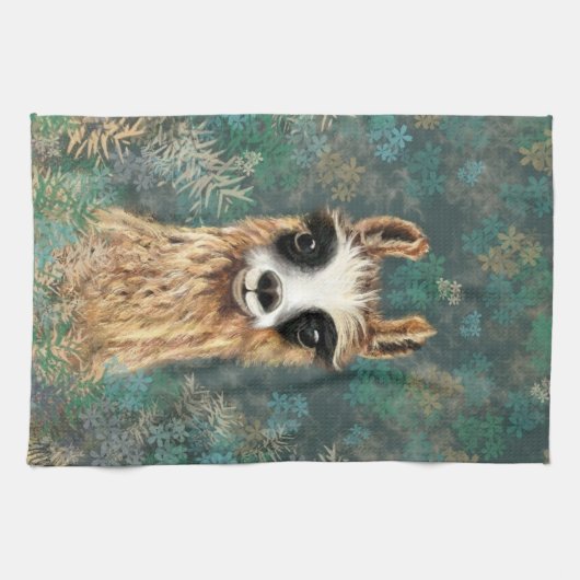 Grappige lama keukenhanddoek (Horizontaal)