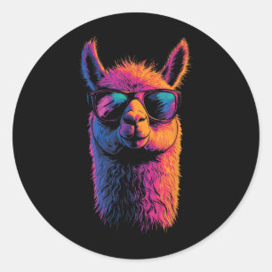 Grappige lama met zonnebril kleurrijk geen drama a ronde sticker