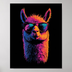 Grappige lama met zonneschermen kleurrijk geen dra poster