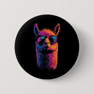 Grappige lama met zonneschermen kleurrijk geen dra ronde button 5,7 cm