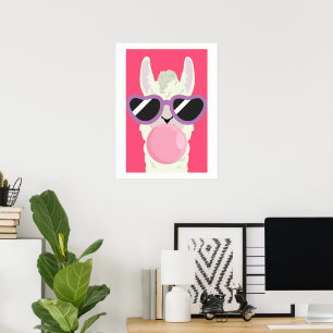 Grappige Lama Poster met Bubblekauwgom voor Kinder