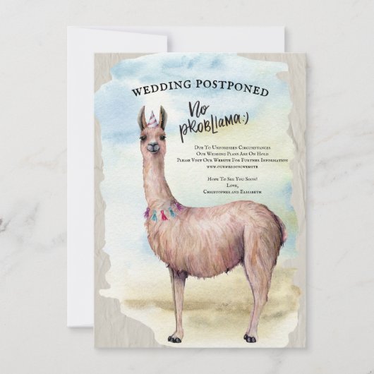 Grappige Lama Trouwdatum Uitgesteld Aquarel Kaart (Voorkant)
