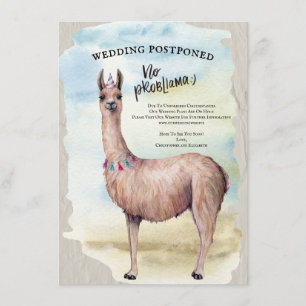 Grappige Lama Trouwdatum Uitgesteld Aquarel Kaart