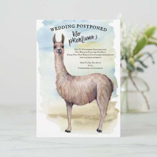 Grappige Lama Waterverf Bruiloft Uitgesteld Kaart (Staand voorkant)
