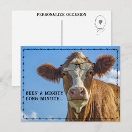 Grappige landelijke koe met bril rustieke ranch hu feestdagenkaart