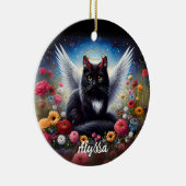 Grappige Lange Haired Black Demon en Angel Cat Keramisch Ornament (Rechts)