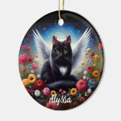 Grappige Lange Haired Black Demon en Angel Cat Keramisch Ornament (Links)