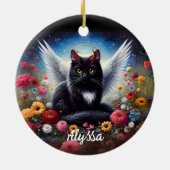 Grappige Lange Haired Black Demon en Angel Cat Keramisch Ornament (Achterkant)