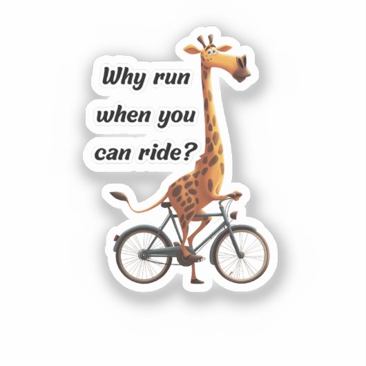Grappige Lange Nek Giraffe op de Fiets – gekke mem Sticker (Voorkant)
