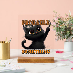 Grappige late kat woord kunst acryl bord