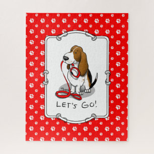 Grappige Laten we gaan! Wandelende Basset Hound (d Legpuzzel